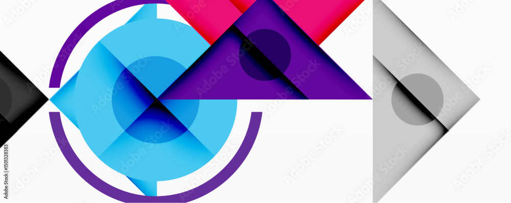 Aufkleber Abstract geometric composition. Overlapping shapes create dynamic visual effect. Cool, warm colors contrast, forming modern design.