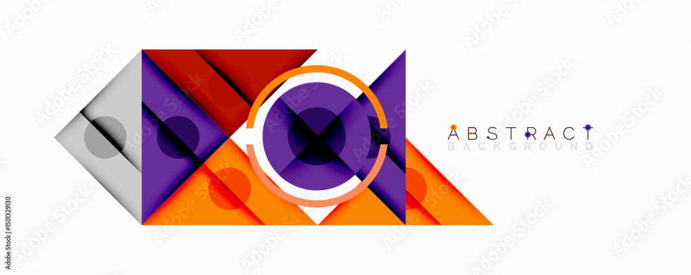 Poster modern abstract design. geometric shapes overlap, creating dynamic visual effect. orange, purple, gr