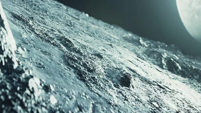 A rocky, barren landscape with a large moon in the background. The moon is the only source of light in the scene, creating a sense of isolation and emptiness