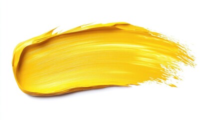 A vibrant yellow paint stroke.  A smooth, thick, textured application of a bright yellow hue against a white background