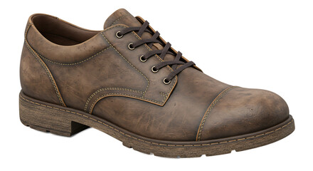 Distressed brown leather oxford shoe displayed