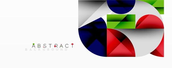 Modern abstract design. Overlapping shapes create dynamic visual effect. Bright colors contrast against white background.