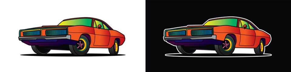 The American muscle car. Original vector illustration in vintage style. T-shirt design.