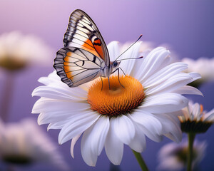 Butterfly resting on a colourful flower in a summer garden with vibrant nature and blooming plants