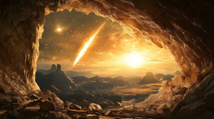 A mysterious ancient painting depicting a comet in a cave