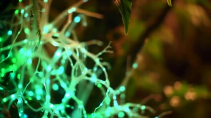 Luminescent Network: Abstract Glowing Filament Structure Amidst Foliage Close Up - Powered by Adobe