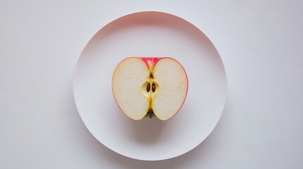 Half of an Apple on a White Plate