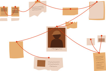 Detective Investigative Board with Connected Clues