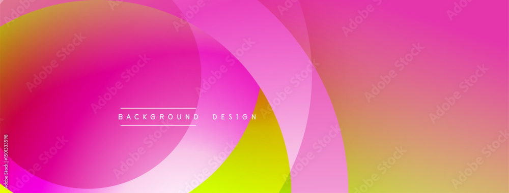 Poster Abstract background features overlapping circles. Vibrant pinks, yellows create dynamic visual effect. Modern design elements present.