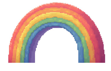 Pixelated rainbow arch with vibrant colors in digital art style