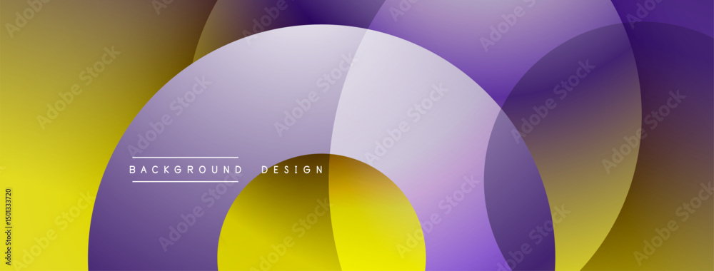 Aufkleber abstract design features overlapping circles, yellow, purple gradients. modern aesthetic, suitable f
