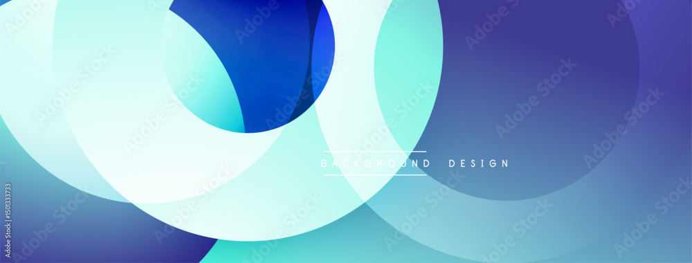 Aufkleber Abstract background features overlapping circles. Blue, turquoise hues create modern visual effect. Minimalist design suitable for various projects.