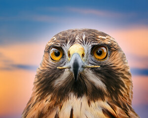 Obraz premium Close up portrait of a majestic eagle with detailed feathers and sharp eyes