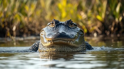 Obraz premium American alligator close-up in water, with a shallow depth of field