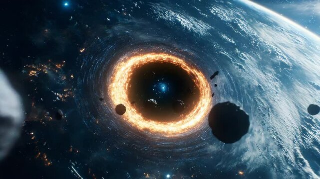 Mysterious black hole in the cosmic void surrounded by distant stars and celestial phenomena in space