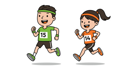 Two Cartoon Runners in Action with Numbers 15 and 14
