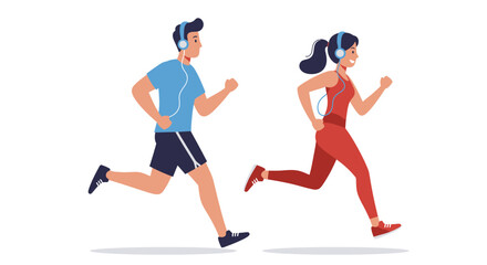 Active Couple Enjoying a Workout with Headphones