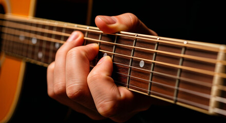 Hands playing acoustic guitar symbolizing creativity music digital detox concept hobby leisure relaxation unplugging technology mindful living art
