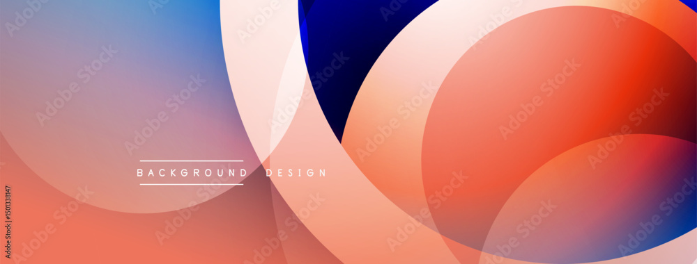 Poster abstract background features overlapping circles, gradients. colors include coral, blue, lavender. t