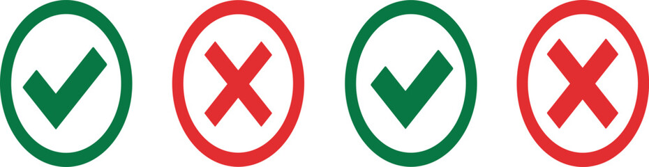 Fototapeta premium checkmark and X mark icon, buttons isolated on a transparent background. for apps and websites.