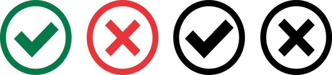 Obraz premium checkmark and X mark icon, buttons isolated on a transparent background. for apps and websites.