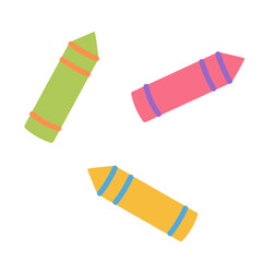 Colorful Crayons. School supplies. Pens, markers, pencils, crayons. Chaotically scattered colored chalk. Colored chalks for banners, cards, flyers, social media wallpapers. Vector illustration