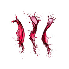 Three red liquid splats dynamic abstract design art on transparent background
