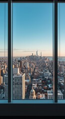 Photo of City View Through Window With Blue Sky Buildings Daylight
