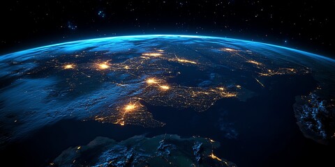 Obraz premium United Kingdom UK from space at night with city lights of the City of London