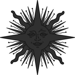 antique sun illustration; vintage solar depiction