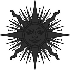 Fototapeta premium antique sun illustration; vintage solar depiction