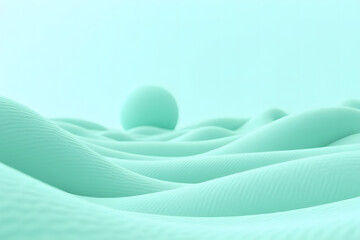 A digital abstract artwork in turquoise and mint green, featuring wave-like forms, soft gradients, and flowing lines, evoking a sense of tranquility and otherworldliness.