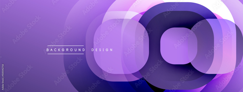 Poster Abstract purple layers create dynamic circular design. Modern background with text elements, smooth gradients, visual appeal.