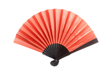 Red Chinese folding fan isolated on a transparent background.