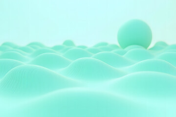 A digital abstract artwork in turquoise and mint green, featuring wave-like forms, soft gradients, and flowing lines, evoking a sense of tranquility and otherworldliness.