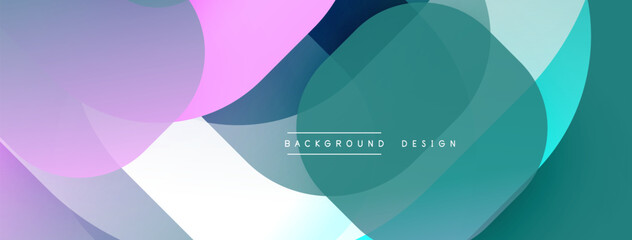 Abstract fluid shapes overlap, creating vibrant color gradients. Modern design elements suggest dynamic movement, smooth transitions.