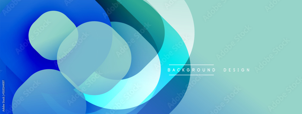 Aufkleber Abstract fluid shapes overlap. Blue, teal hues dominate design. Gradient background creates modern aesthetic. Minimal text present.
