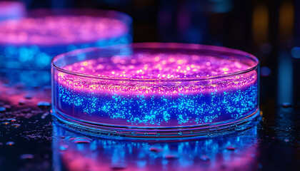  Close-Up of Microscopic Bacteria Colony on Petri Dish &ndash; Vivid Textures with Bioluminescence Effect in 32K Gigapixel Detail