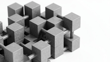 Obraz premium Geometric Cubes: A minimalist perspective showcases an interconnected arrangement of gray cubes, highlighting the harmony of geometric forms, a perfect example of modern design and architecture.