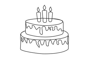Birthday cake icon in one line drawing