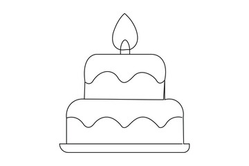 Birthday cake icon in one line drawing