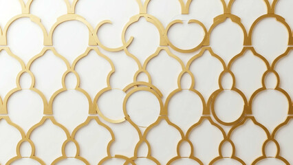Fototapeta premium Golden Arabesque Pattern: Elegant gold arabesque pattern on a white background, perfect for adding a touch of luxury and sophistication to your designs.