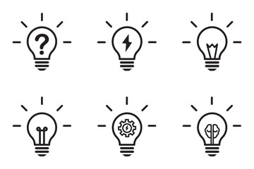 Fototapeta premium Lightbulb icon set. Light bulb linear icon. Idea and creativity symbol. Electric lamp, electricity, light. Editable stroke. Bulb icon vector illustration.