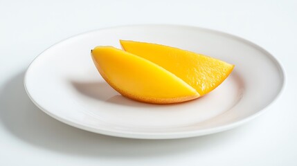 Two Slices of Mango on a White Plate