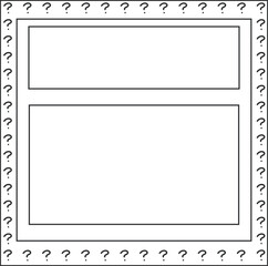 A quiz or study sheet with frames to insert information and question marks around the edges.