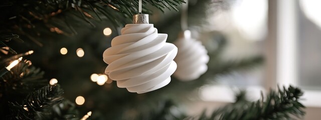 Elegant White Christmas Ornament on a Festive Tree