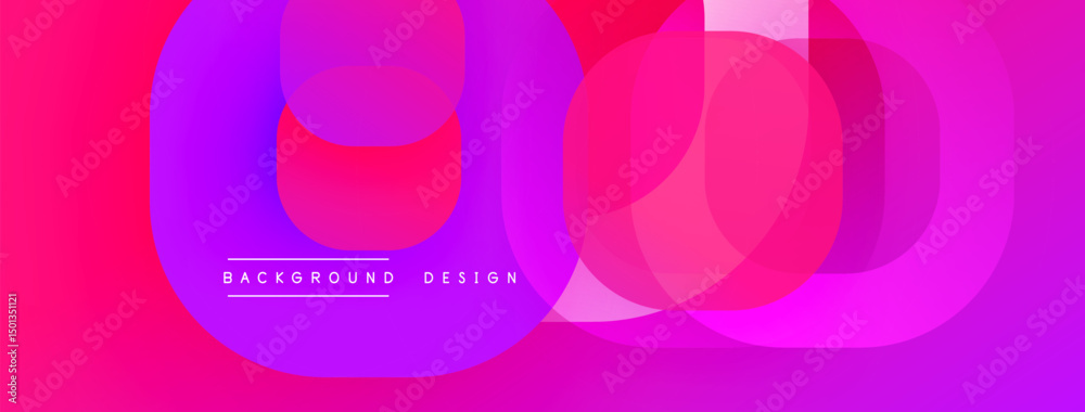 Poster Abstract vibrant design features overlapping circles. Gradient colors blend from magenta to violet, creating dynamic visual effect. Modern, smooth composition.