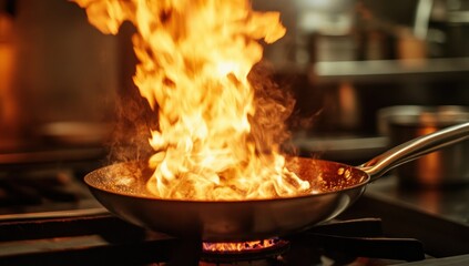 Fiery Culinary Delights: A Wok in Flames
