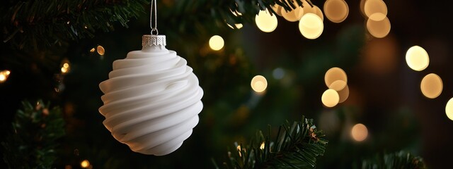 Elegant White Christmas Ornament on a Festive Tree