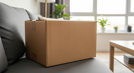 Cardboard Box in Modern Living Room - Moving Day